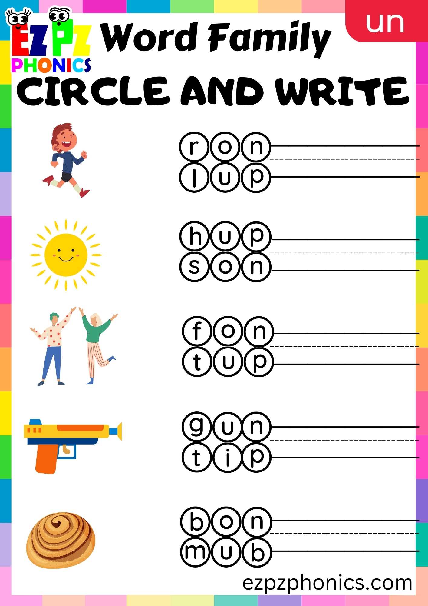 UN Words Circle And Write Phonics Word Families Worksheet